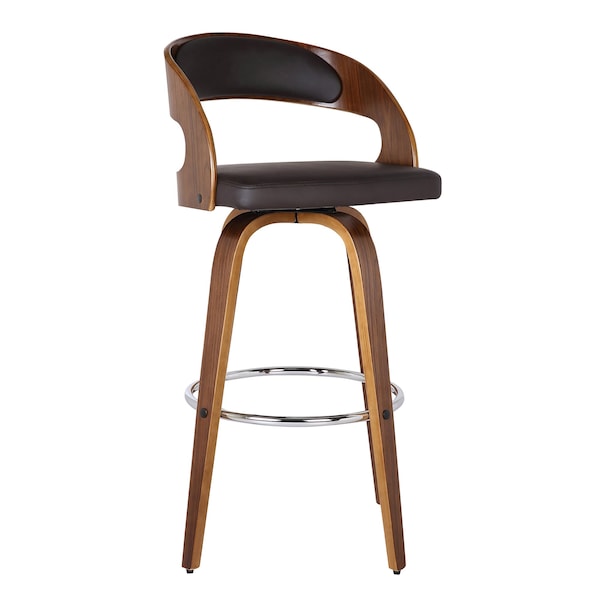 Armen Living Shelly 30" Bar Height Swivel Brown Faux Leather and Walnut Wood Bar Stool LCSHBABRWA30 - main